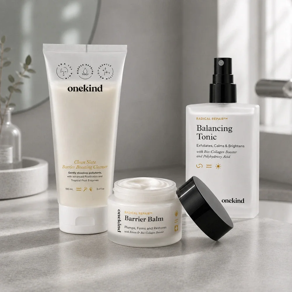 onekind Cleanse, Tone & Barrier Balm 3-Piece Skincare Set